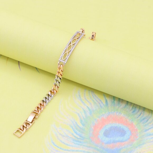 "Dual Tone Rose Gold+Silver Chain Bracelet with Crystal Accents, XPBL0842 - Picture 4 of 12